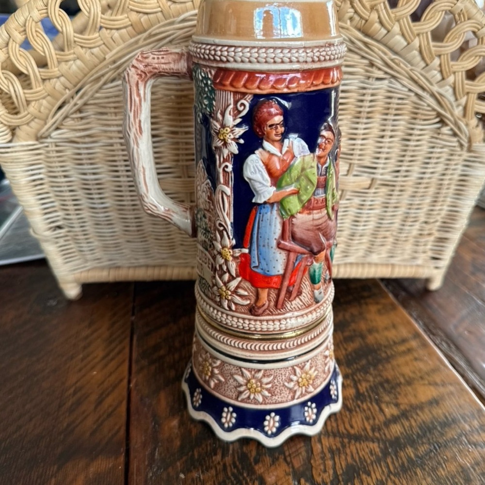 Vintage Swiss Musical Movement Beer Stein with Music Box